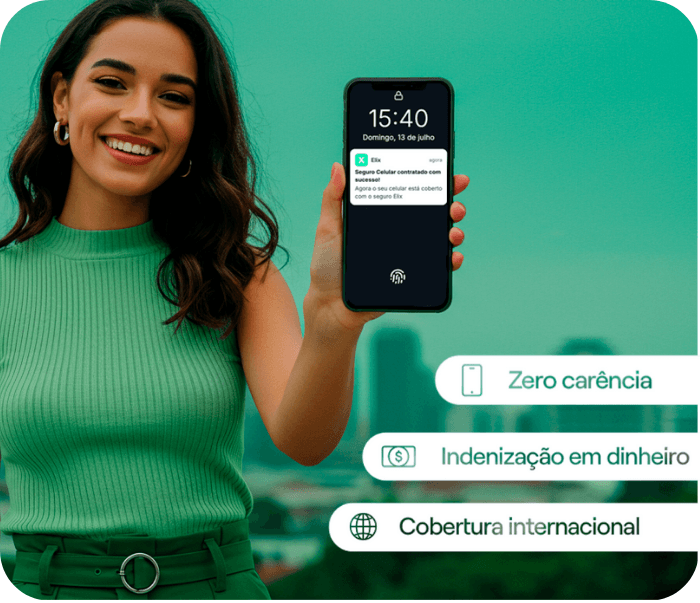 Smiling woman holding a phone with insurance notification